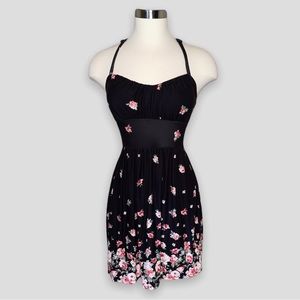 No Boundries Floral Print Dress Size XS Black w/Pink Flowers